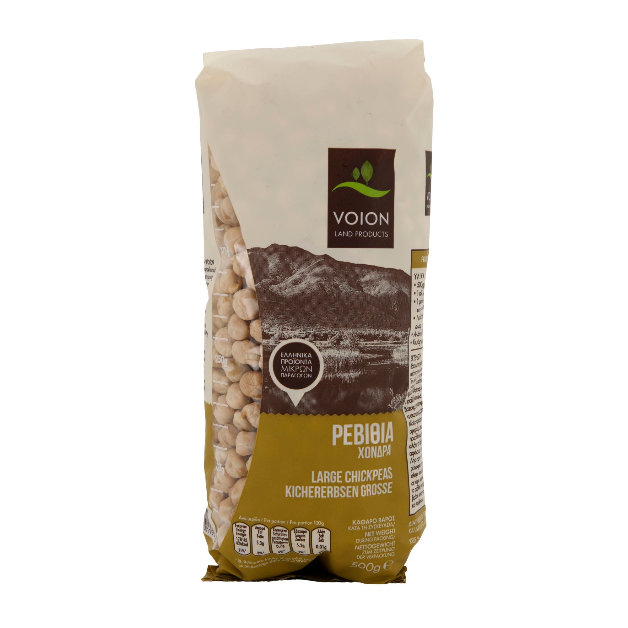 Hülsenfrucht Voion | Große Kichererbsen | Griechisch, proteinreich, aus Kleinbauernanbau | 500 g Voion